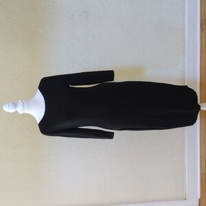 Halogen Black Ribbed 3/4 Sleeve Bodycon Wide Neck Sweater Dress Size XS
